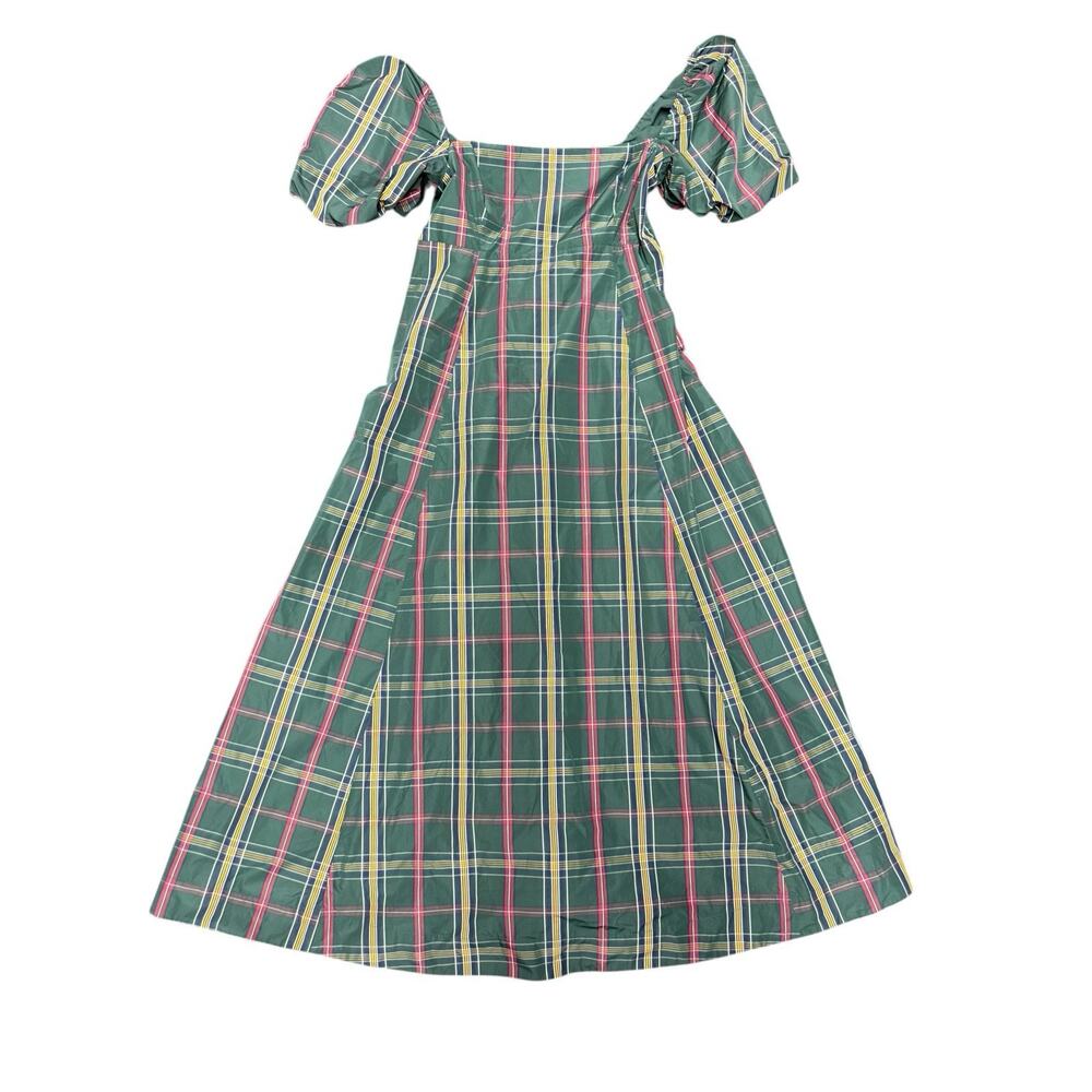Hill House Matilda Dress Green Tartan Plaid Puff Sleeve Midi Size M - Picture 9 of 11